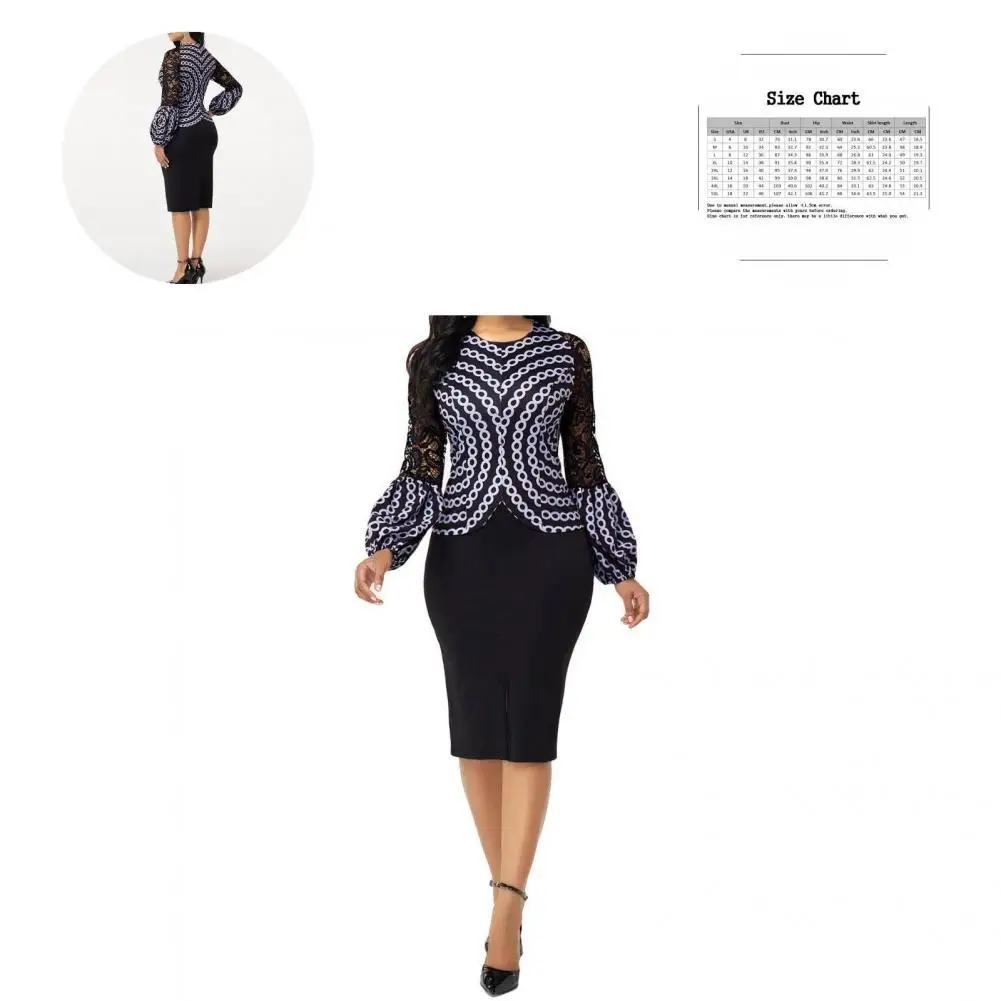 

Round Neck Black Ladies Patchwork Blouse Tight Skirt Set for Evening Party