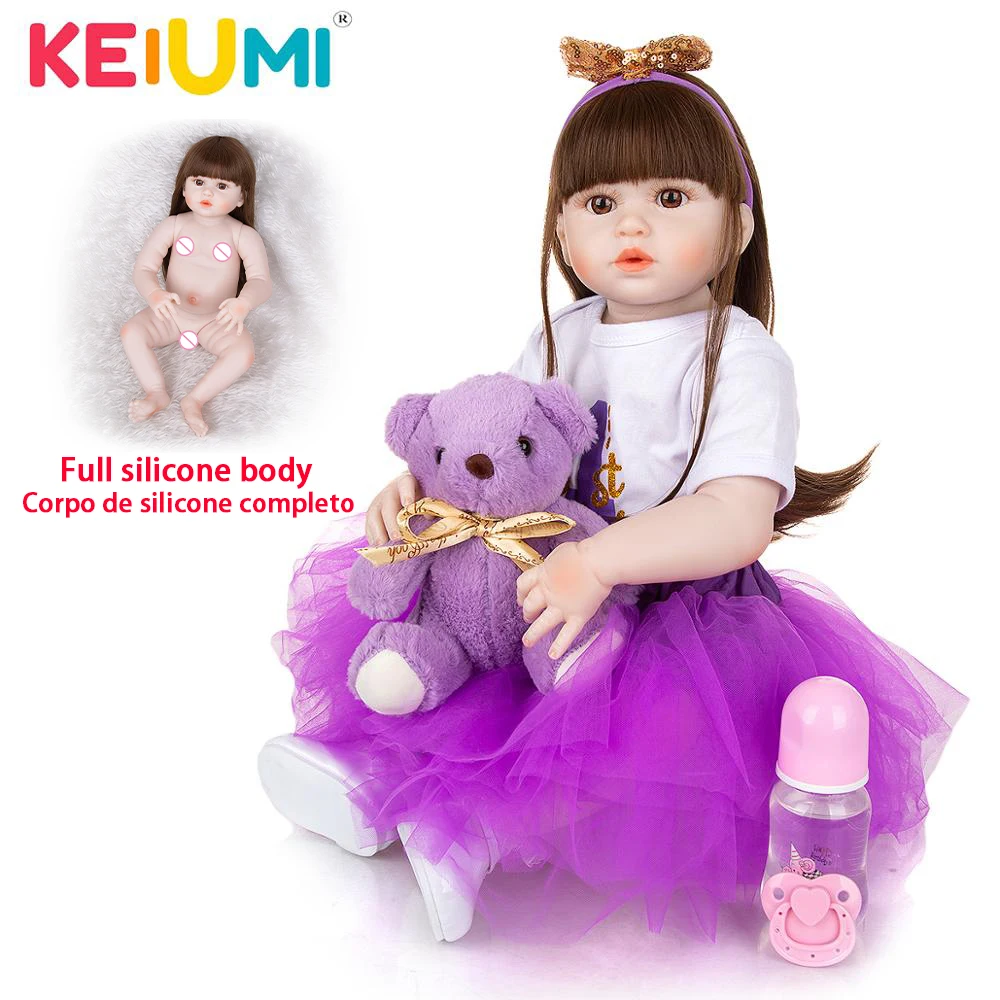 KEIUMI Silicone Baby Dolls Newborn 57 CM Lifelike Gril Toys Fashion Long Hair Boneca Bebe Reborn For Children Xmas Holiday Gifts | Игрушки и