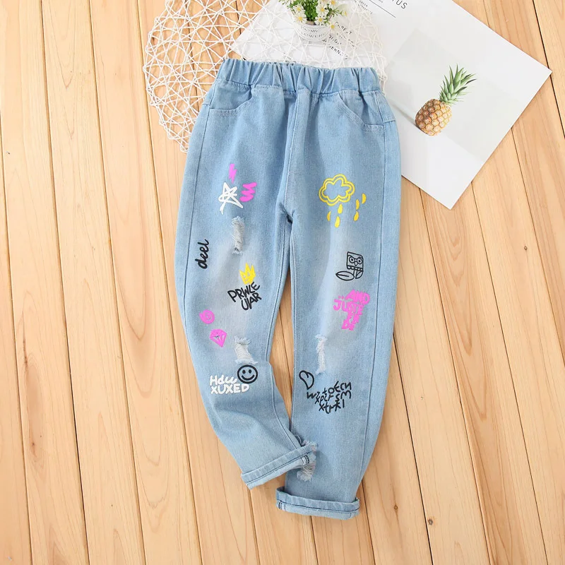 ZSIIBO/детская одежда джинсы для девочек модные джинсовые штаны Джинсы школьников