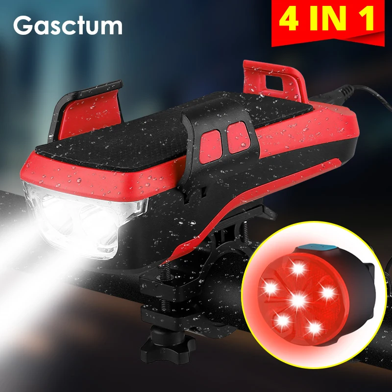 Велосипедный Многофункциональный Передний фонарь 4 в 1 с держателем для телефона