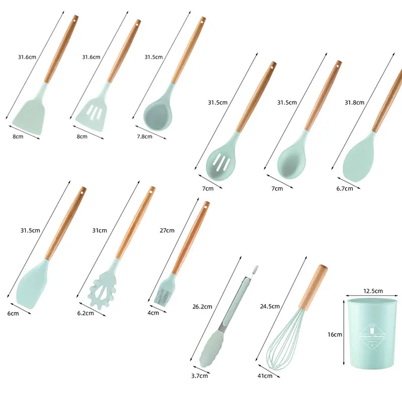 

Silicone Cooking Utensils Set Non-Stick Spatula Shovel Wooden Handle Kitchenware with Storage Box 1 Set Kitchen Accessories