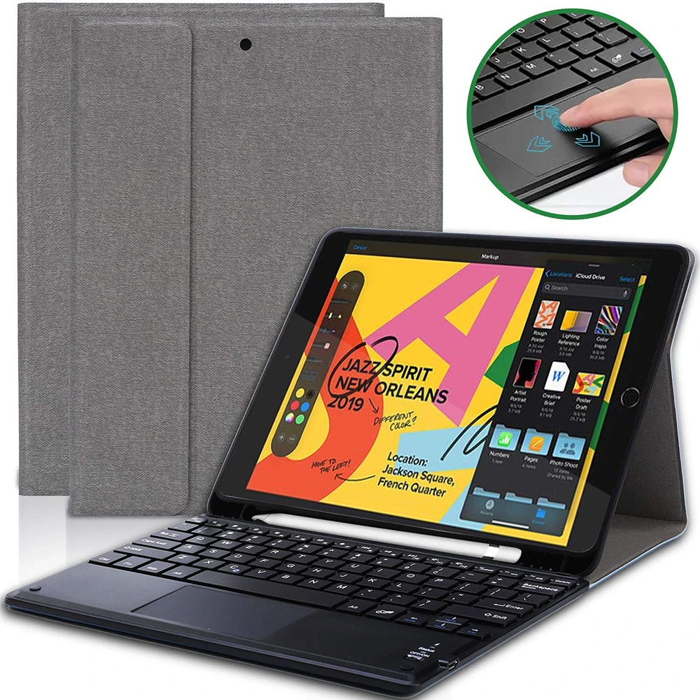 grey Для iPad 10,2 дюймов американская сенсорная Bluetooth клавиатура чехол для планшета с защитной крышкой из искусственной кожи - Цвет: grey
