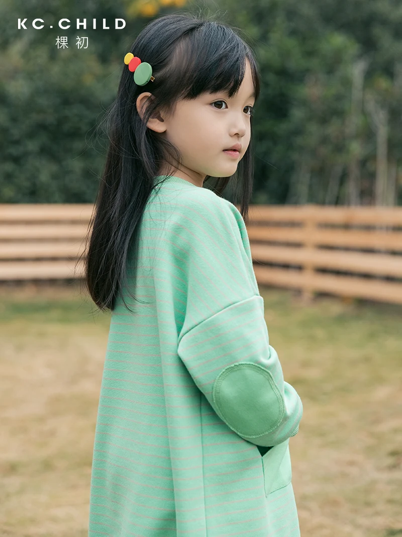 KC./детское хлопковое платье-свитер в полоску с карманом для девочек платье
