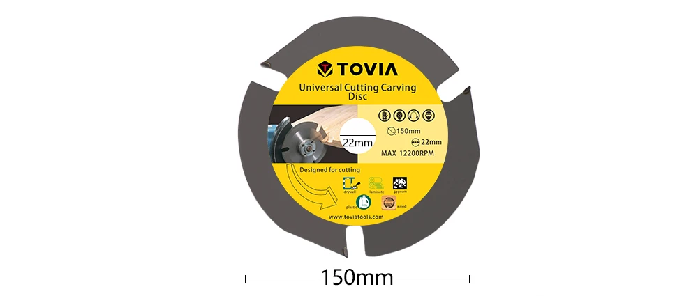 TOVIA 150mm Универсальный Пильный Диск по Дереву для УШМ 6inch 22.22mm по Газобетону Гипсокартону Пластику лезвия лезвие алмазный диск пилы для распиловки древесины реноватор блейд пильный по дереву диски болгарки