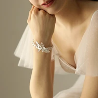 elegant wedding accessories crystal rhinestone leaves pearls chain handmade wrist corsage for perform studio photo prop o585