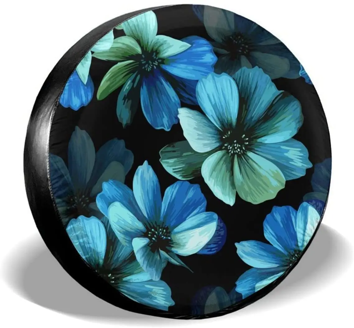 

Kanen Aqua Flowers Spare Tire Cover Universal Sunscreen Waterproof Dust-Proof Wheel Covers Fit for Trailer Rv SUV