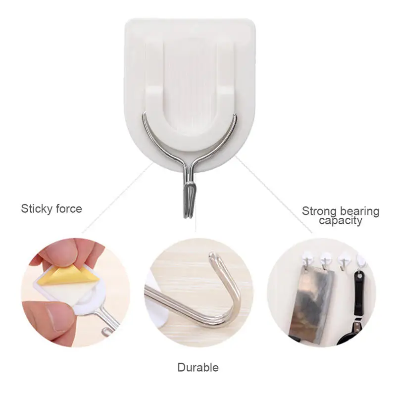 

10PCs Strong Adhesive Wall Sticky Hooks 180 Degree Rotating Stick on Hooks for Bathroom Kitchen Key Holder Hanging Shelf 4 Types