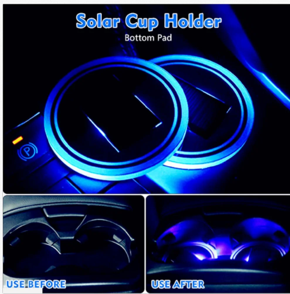 1 шт. Солнечный СВЕТОДИОДНЫЙ цветной подстаканник с питанием от автомобиля