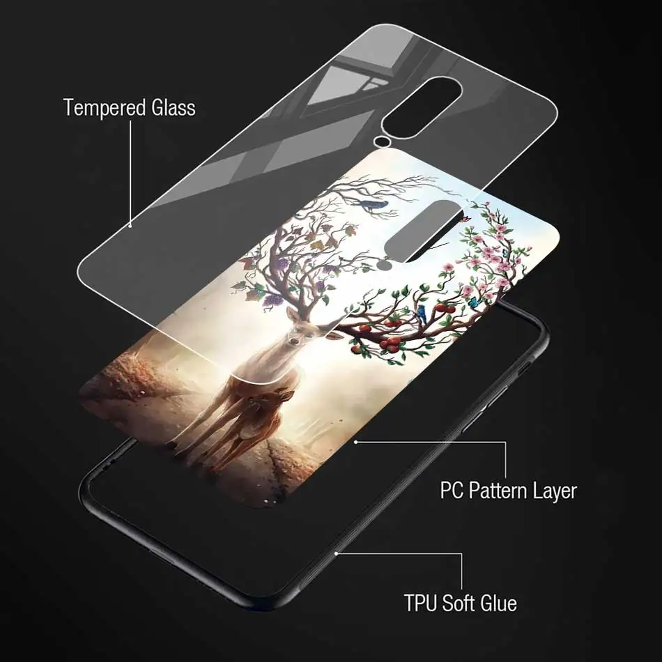 

Animal Deer Lion Art Tempered Glass Case for OnePlus 7 8 Nord 7T Pro 8T 5G Z Phone Cover for 1+ 8Pro 8Nord 7TPro 7Pro Funda Capa
