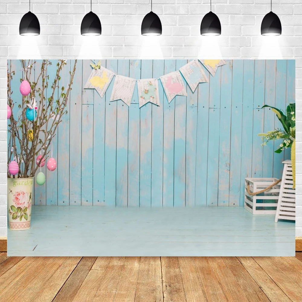 

Spring Easter Backdrop Eggs Rabbit Branches Wooden Wall Photography Background Party Baby Portrait Photo Booth Banner Decoration