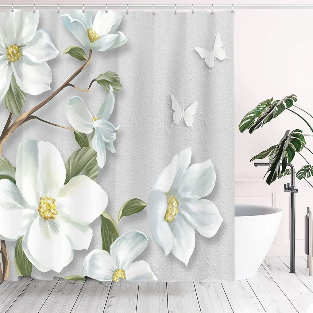 Sets Rustic Green Leaves Butterflies 3d Printed Bathroom Decor Polyester With Hooks