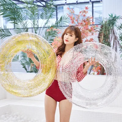 

2020 Transparent Inflatable Ring Mattress Swim Tube Glitter Raft Round Swim Ring Summer Pool Water Mattress Adult Bed Pool Toys