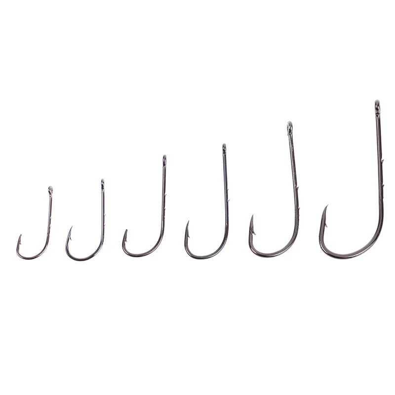 

50pcs/bag Fishing Hooks Black Offset Sliced Long Barbed Shank Baitholder Bait Hook Size 1#-6# 1/0# 3/0# 5/0#