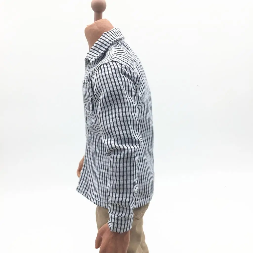 

1/6 Mans Formal Gray Plaid Shirt for 12'' DML BBI DID Action Figure