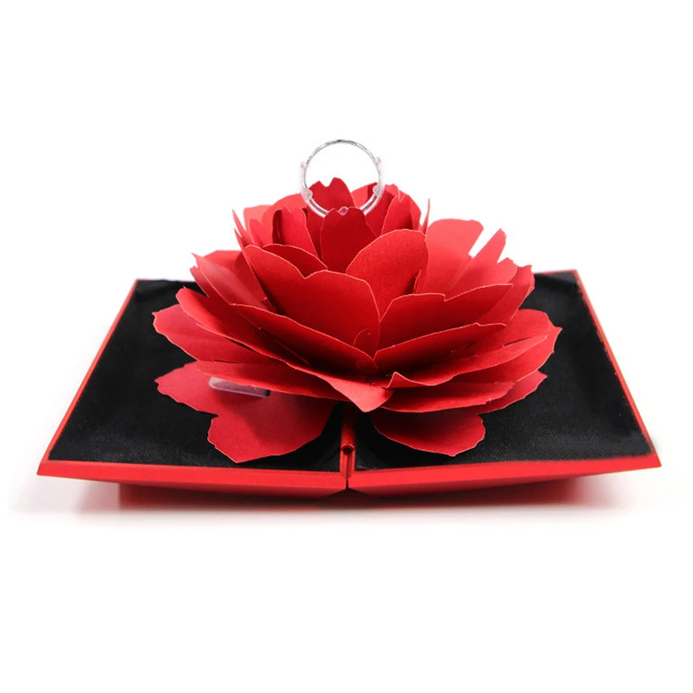 3D всплывающие кольца с красной розой коробка для помолвки предложение свадьбы