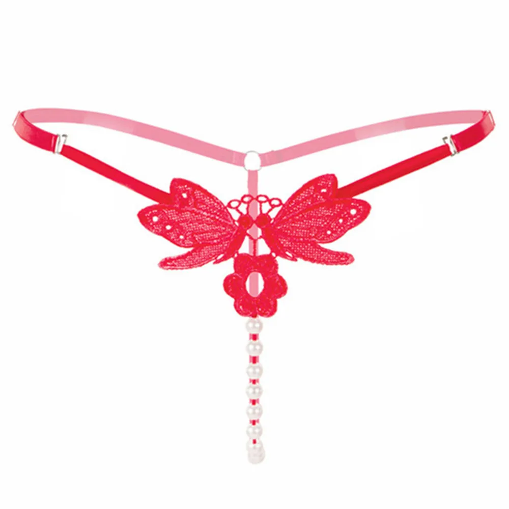 

2021 New Women Sexy Pendant Thong Embroidery Pearl G String Adjustable Panties Low Waist Underwear BeadsTanga Massage Lingerie