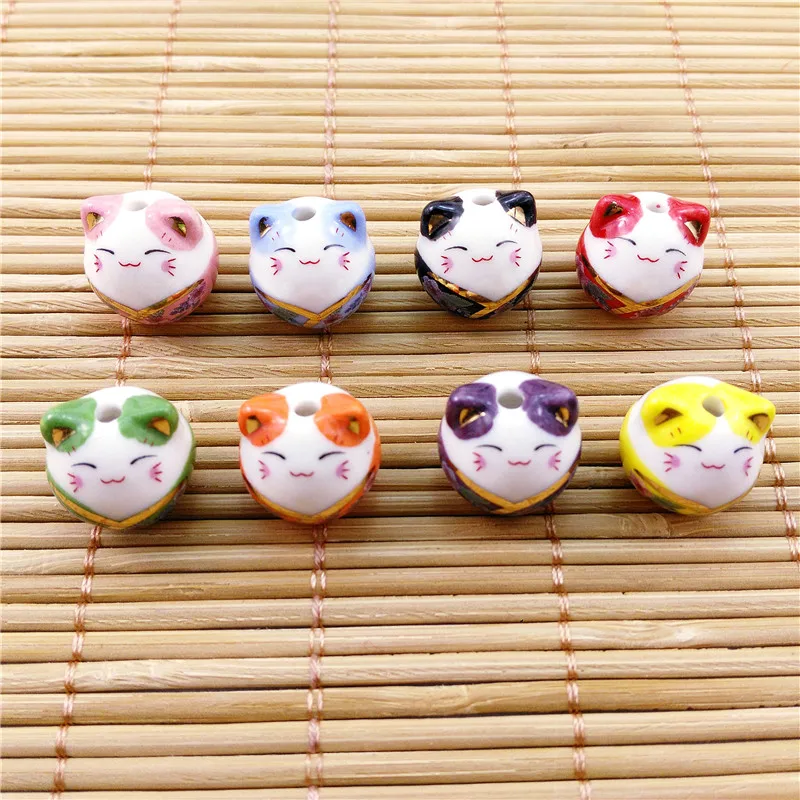 10/20pcs 15*14mm No Duplicate Ceremic Fortune Cat Maneki Neko Beautiful kiten gift DIY bracelet beaded jewelry materials | Украшения и