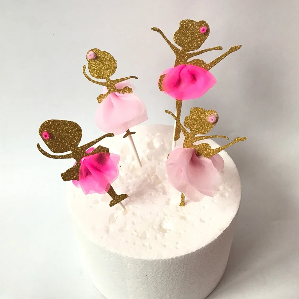 12 шт. Золотая блестящая вставка для торта балерины танцующей девушки кекс