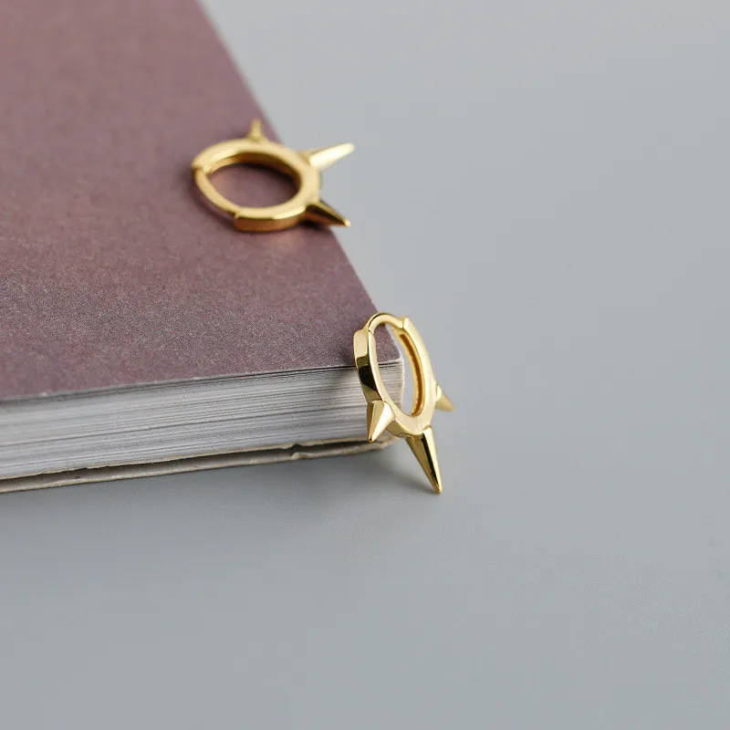 

WOOZU Bohemian Minimalism Genuine 925 Sterling Silver Rivet Spike Ear Buckle for Women Hip Hop Punk Men Hoop Earrings Jewelry