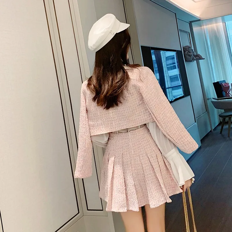 Милый розовый комплект из 3 предметов женская уличная одежда 2020 белая рубашка с