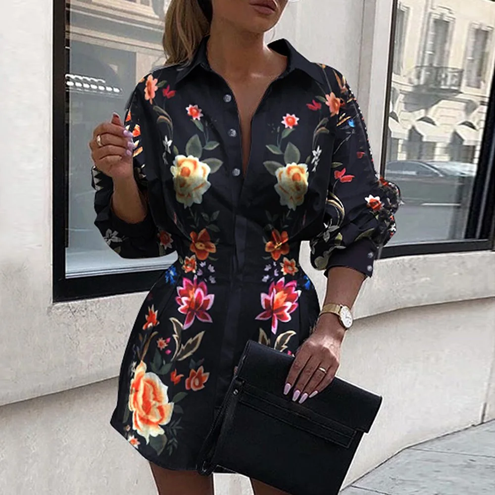 

UETEEY Elegant Women Shirts 2021 Autumn Floral Printed Button Thin Blouse V Neck Long Sleeve Shirts Harajuku Black Blusas Mujer