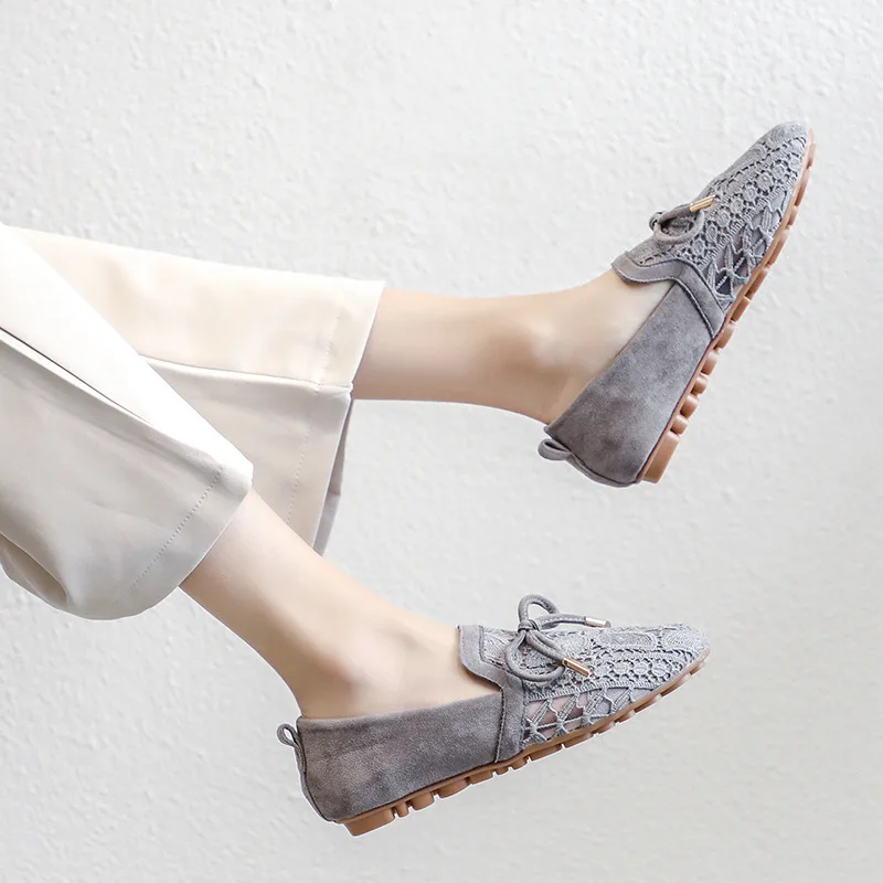 

2021 sweet lace princess shoes fashion black mesh flat shoes ladies casual shoes women shoes Round head