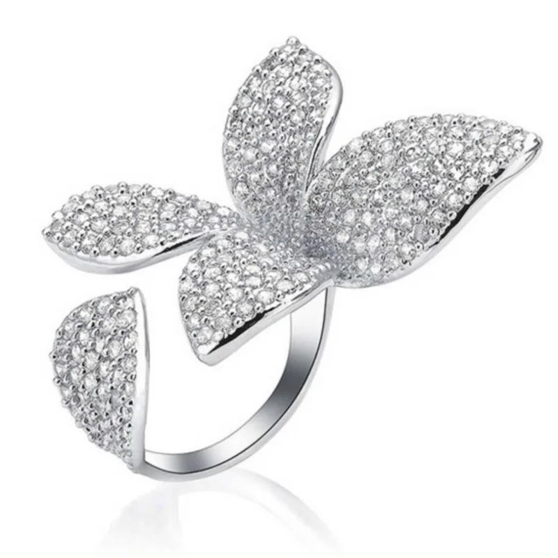 Женское Открытое кольцо с бабочкой регулируемое кристаллами в стиле принцессы