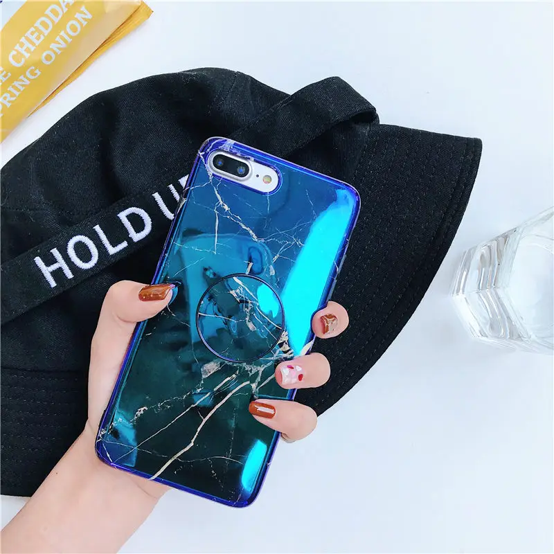 Чехол для телефона OliveMoon Blue-Ray с мраморной текстурой iPhone 6 6S 7 8 Plus XS MAX XR X мягкий