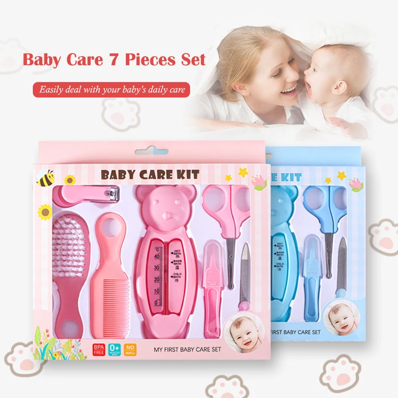 

Baby Health Care Kit 7PCS Set Thermometer Grooming Brush Nail Hair Clipper Scissor Comb For Newborn Babies Hygiene Kits