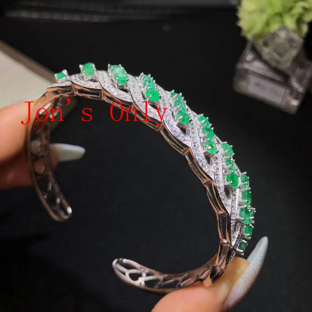 値段 古典的なスパイラルスタイル天然エメラルドブレスレット女性925スターリングシルバージュエリーシルバーバングル女の子の誕生日プレゼントオープンサイズ