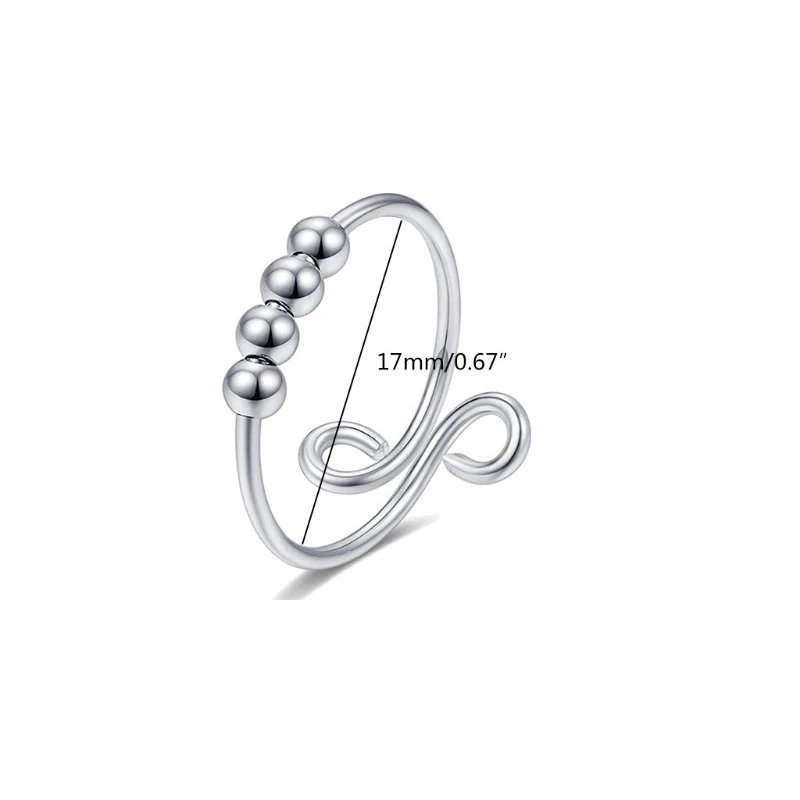 

LXAE Women Rotatable Fidget Beads Ring Anti Stress Anxiety Spinner Opening Peace Ring