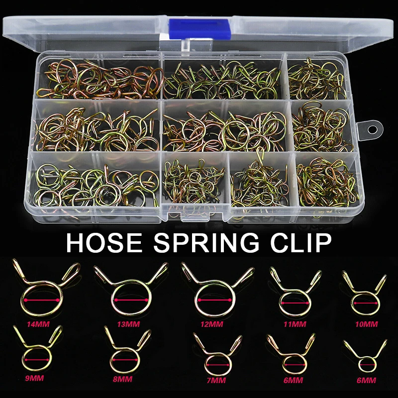 

250pcs Hose Clips Reusable Spring Band Fuel Hose Clips 5-14mm Spring Clips For Garden Tools Parts