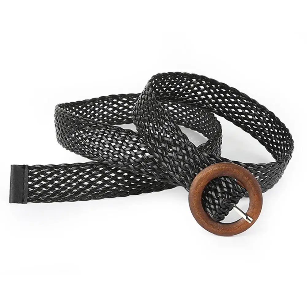 

Fashion Women Braid Belt Female Hollow Breathable Black Square Buckle Woven Braided Waist Belt For Pants Dress Ladies Strap 108