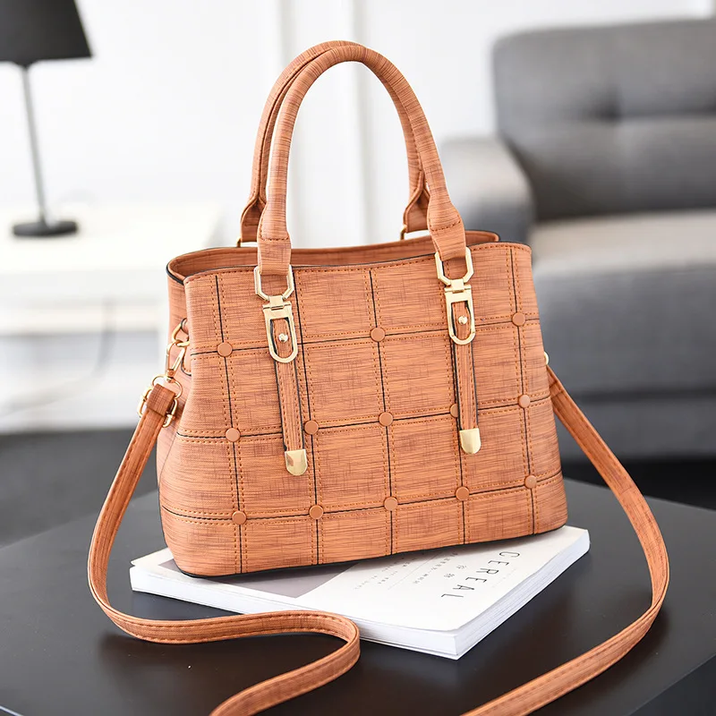 

New Women Crossbody Bag Ladies Vintage Brand Plaid Handbags Large Capacity Women Shoulder Bags Soft Leather Tote Messenger Bag
