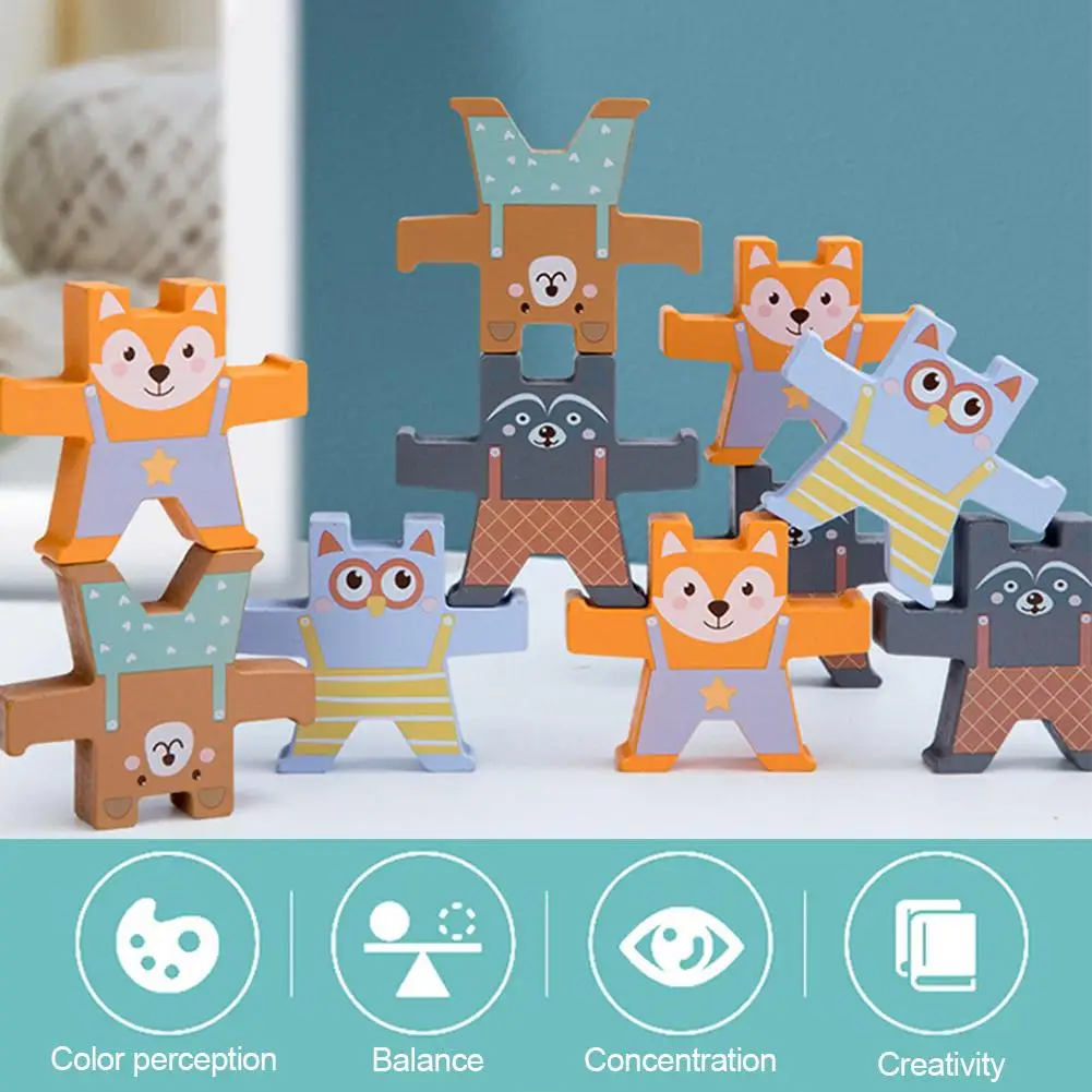 

Wooden Bear Stacking Games Interlock Balancing Blocks Games Toddler Educational Toys for Kids