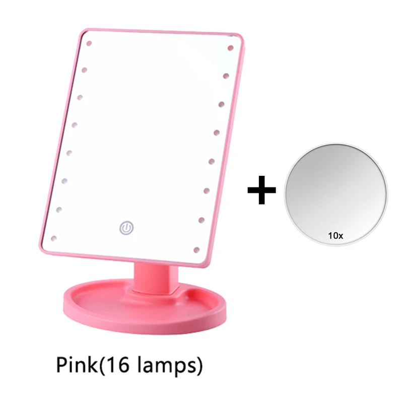 16 lamps and 10x Зеркало для макияжа светодиодный свет зеркало стоящее портативное сенсорный экран освещенный, подсвеченный косметическое зеркало свободное вращение - Цвет: 16 lamps and 10x