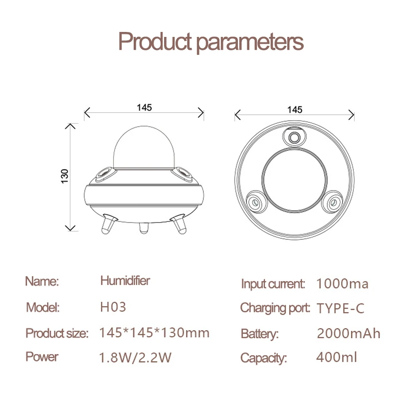 

400ml Air Humidifier USB Rechargeable Double Spray Humidifier Aroma Diffuser Water Atomizer Air Humidificador with Night Light