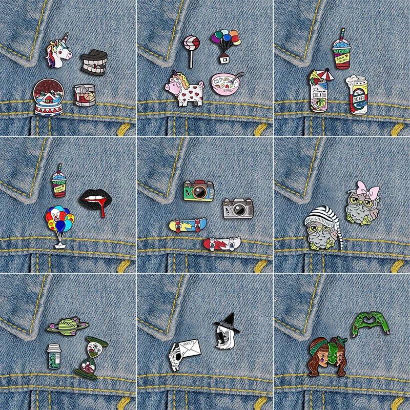 2-4 шт./компл. значки мультфильм скейтборд камера металлическая брошь с эмалью