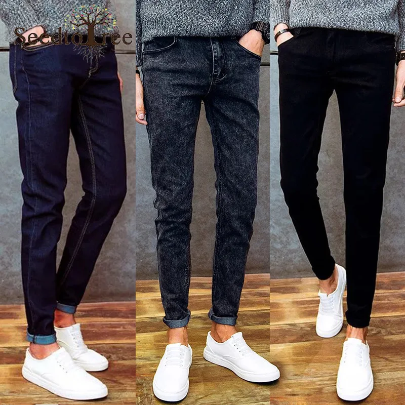 Casual Men's Jeans Slim Small Feet Ankle Length Denim Trousers Pencil Pants