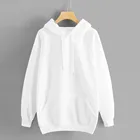 Толстовка женская с капюшоном, Белый свитшот с флисовой подкладкой, утепленный худи, свободный спортивный костюм, на осень