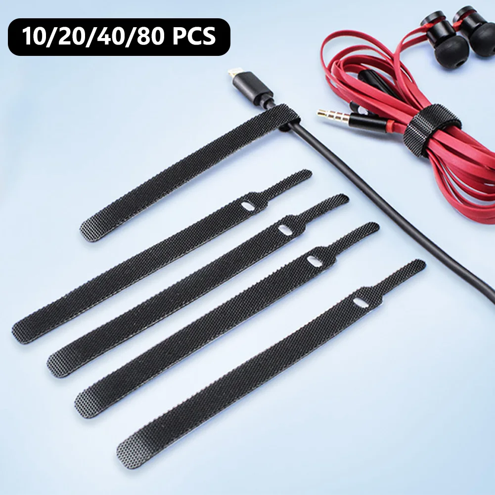 

10/20/40/80Pcs Cable Strap Wire 140mm Long Loop Wrap Cord Tidy Magic Tie Reusable Hook Nylon PC TV Organizer Ties fastening ring