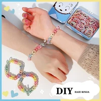 100pcs girls elastic hair ropes candy color hair scrunchies hairbands mini rubber band diy jewelry couple bracelet accessories