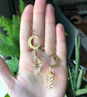 wrapped quartz moon earrings