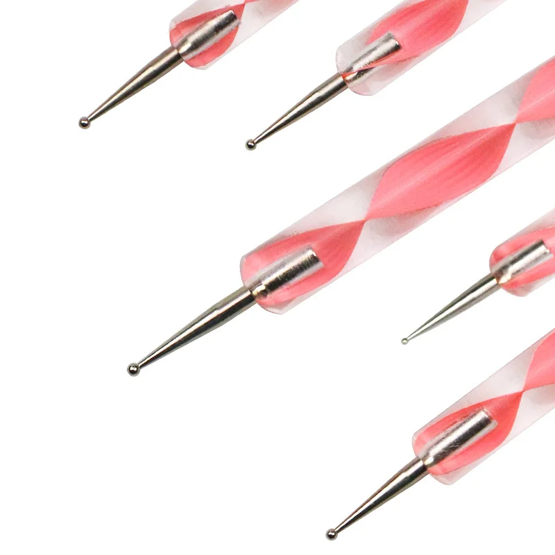 

5pcs/set Pink Double-ended Design Set Spiral Marble pattern point Dotting Pen Drawing Nail Varnish Gel Manicure Nail Art Tools