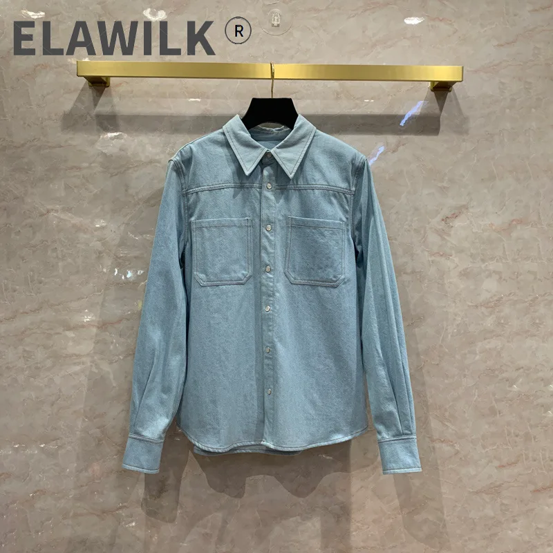 

Женская джинсовая рубашка Love Apple с вышивкой, свободная рубашка с отворотом и длинным рукавом, роскошная брендовая синяя джинсовая рубашка, о...