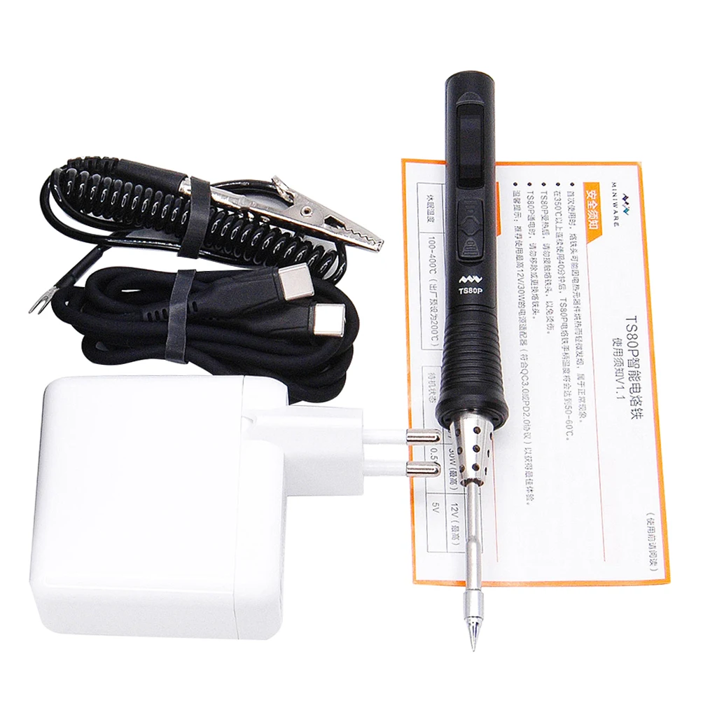 

Mini TS80P Portable Electric Soldering Iron Adjustable Temperature Digital Solder Station B02 Tip PD2.0 QC3.0