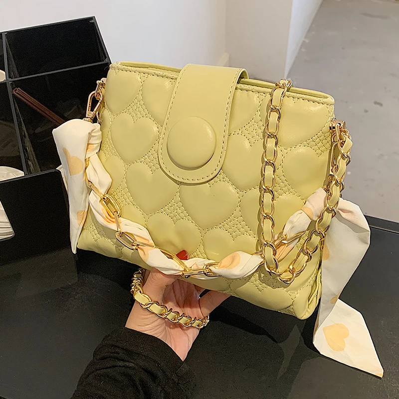

2022 Lattice Ribbon Tote Bucket Bag Summer New High-quality PU Leather Women's Designer Handbag Chain Shoulder Messenger Bag