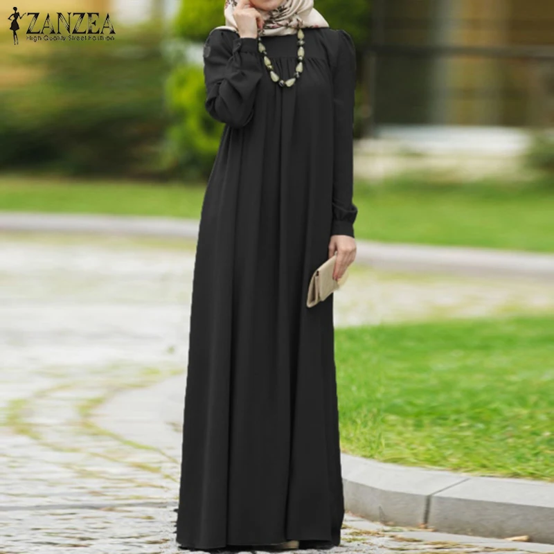 Платье ZANZEA женское с длинным рукавом повседневный длинный Однотонный сарафан