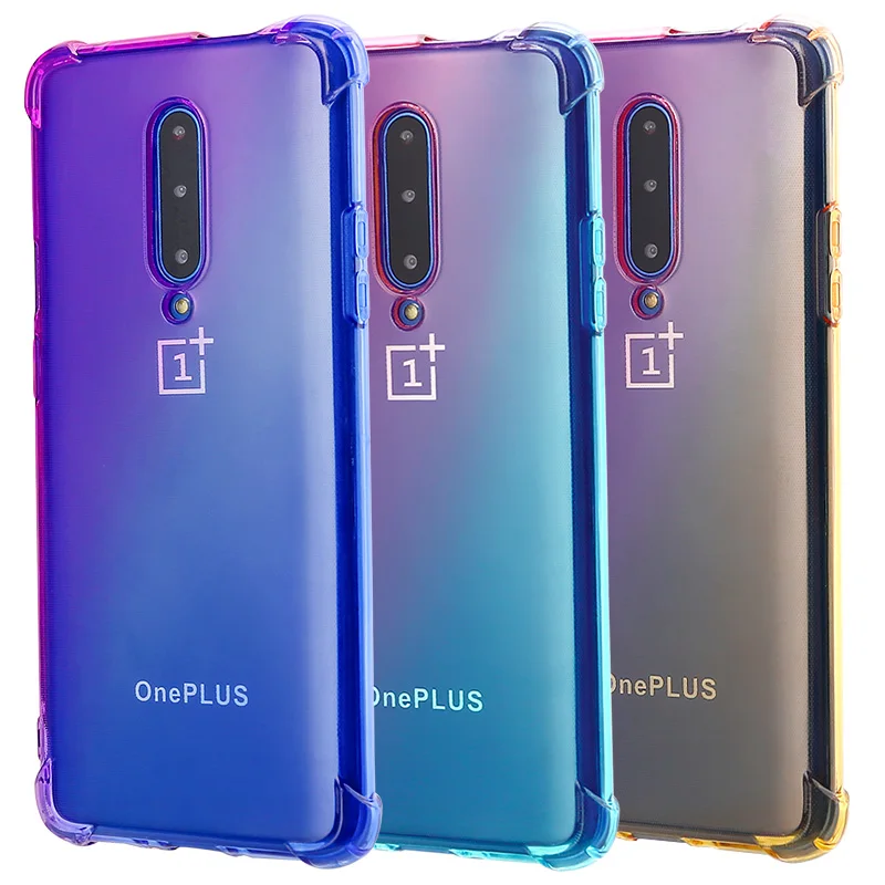 Shock Absorption Color Gradual Change Phone Case For One Plus 7 Pro Anti Skid Soft TPU Rubber Dust Plug With Lanyard Hole |