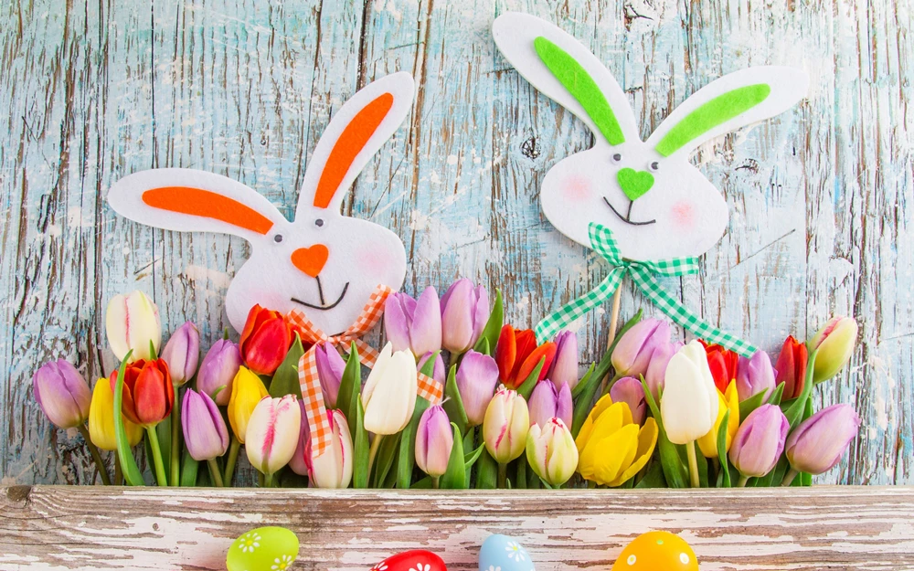 LEVOO Photography Backdrop Tulips Easter Eggs Bunny Wooden Wall Decoration Background Photo Studio Photocall Shoot Prop | Электроника
